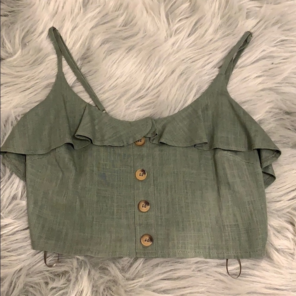 Olive Green Cropped Linen Tank